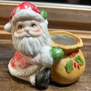 Charming Vintage Santa Claus Figurine with Gift Bag Toothpick Holder